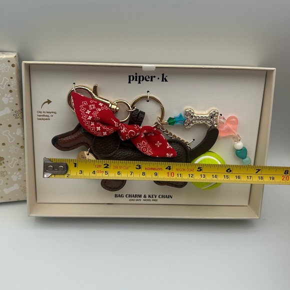 *New* Piper K Dachshund Key Chain and Bag Charm with Bandana, Ball, and Charms - Picture 3 of 6